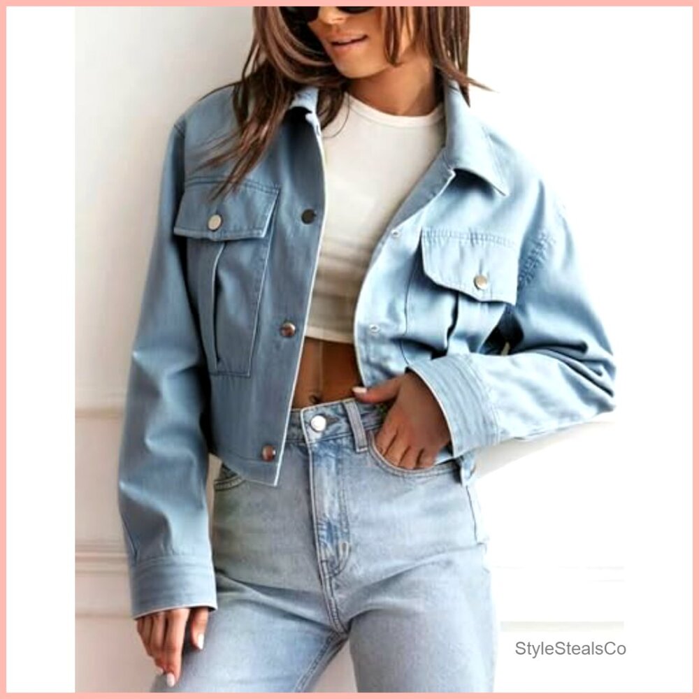 Cropped Utility Shacket Jacket Casual Oversized F… - image 2